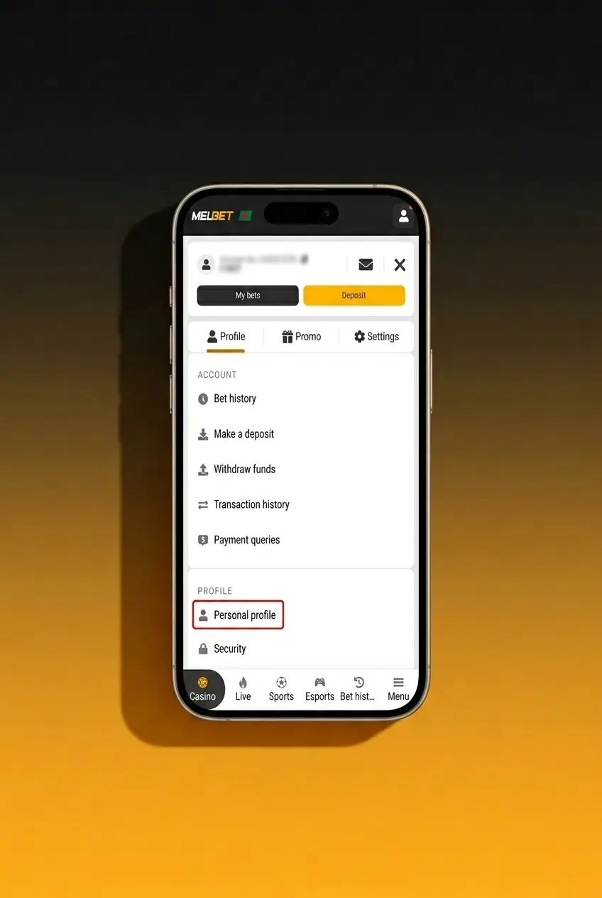 Melbet account verification page showing KYC steps including ID upload and proof of address submission