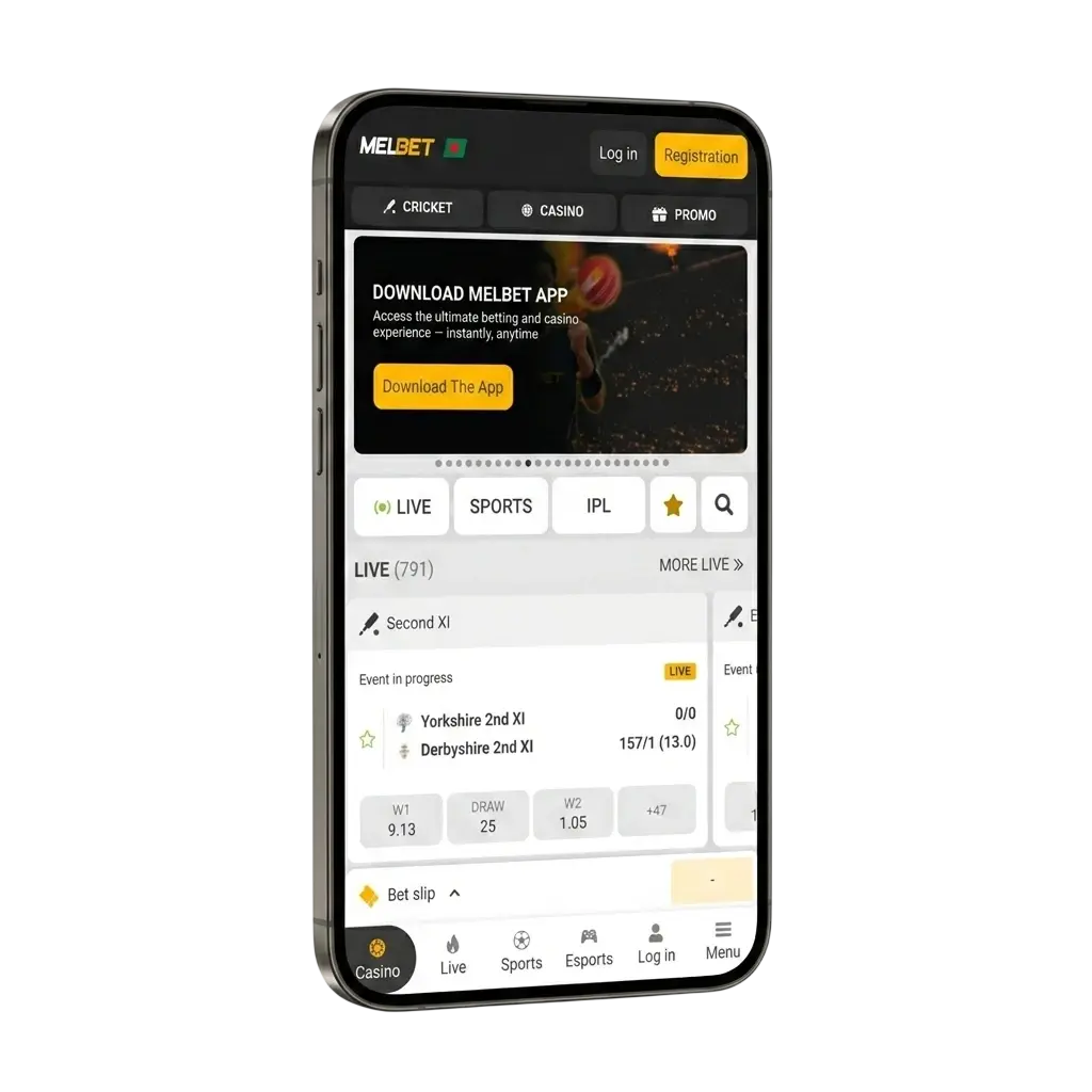 Melbet app on Android and iOS with welcome bonus up to 12,000 BDT for sports betting and casino games